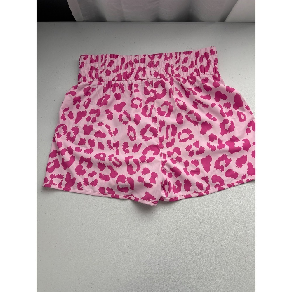 Leopard Print Lounge Shorts Elastic Waist Comfy Casual Pink Size L‎